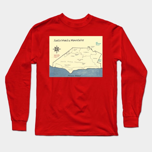 Santa Monica Mountains Long Sleeve T-Shirt by PendersleighAndSonsCartography